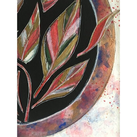 Pink Plant Painting - Boho Plant Art in Floating Wood Frame, Modern Office Decor - Picture 5 of 9